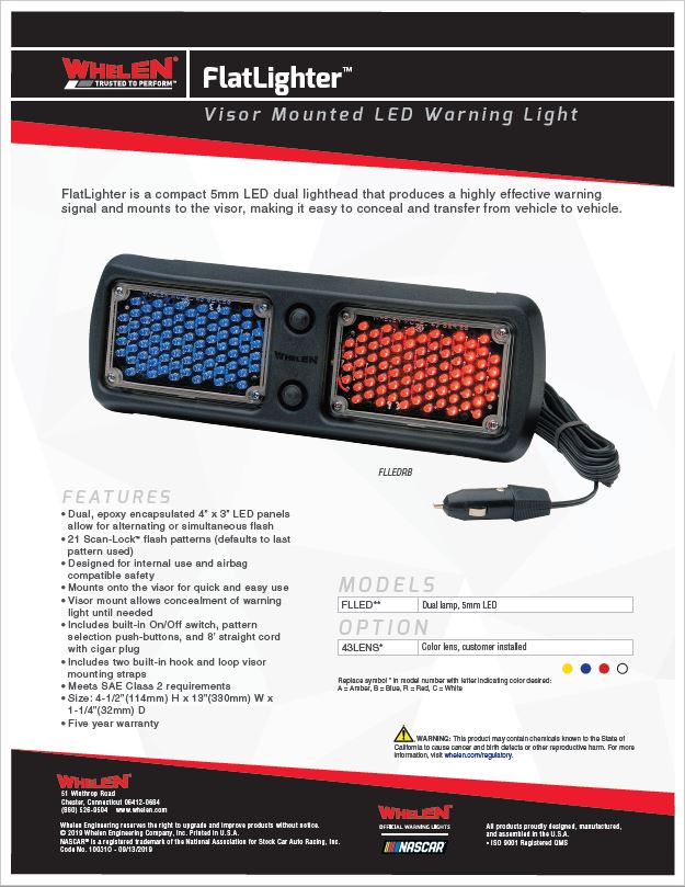 Whelen Flat Lighter LED Sun Visor Warning Light RB 